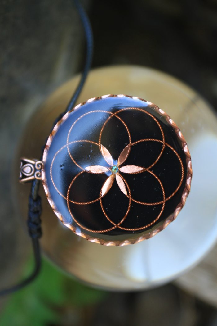 Orgonite - Black Seed of Life pendant (with shungite and tensor ring) - Image 11