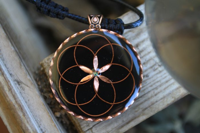 Orgonite - Black Seed of Life pendant (with shungite and tensor ring) - Image 7