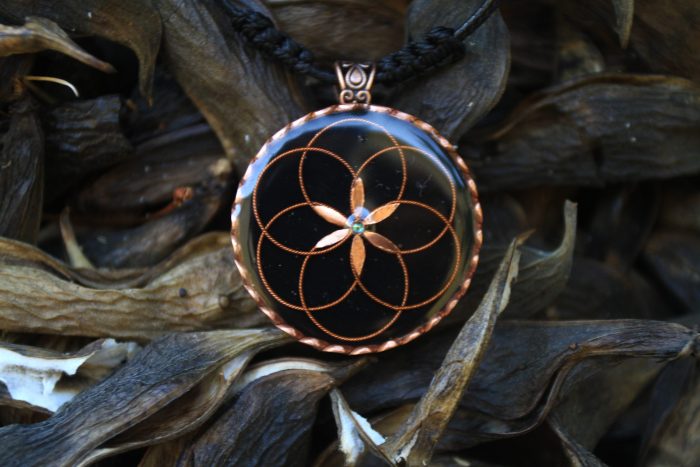 Orgonite - Black Seed of Life pendant (with shungite and tensor ring) - Image 3